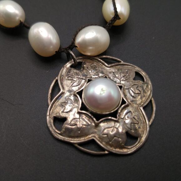 Silpada Sterling Silver Pendant Rhyannon Pearl Necklace, Silk Cord, 17 Inch - Picture 2 of 10